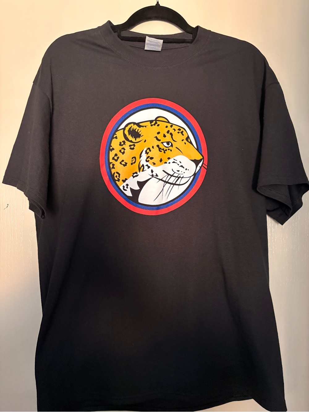 Black Short-Sleeve Tee with Yellow Leopard Graphic - Unbranded